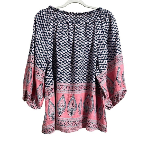C & C California Linen Blend Oversize Balloon Sleeve Paisley Blouse Women's S - Picture 2 of 8